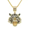 Chains European And American Creative Products Full Rhinestone Three-dimensional Tiger Head Pendant Necklace Trendy Sweater ChainChains