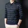 Bawełniane koszule polo z długim rękawem jesienna koszulka z kolażerem w paski do męskiej luźnej dopasowania szczupła koszula polo koreańskie ubrania 220726