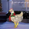 Light-Up Chicken with Scarf Holiday Decoration LED Christmas Outdoor Decorations Metal Ornaments Light Xmas Yard Decorations for Garden Patio Lawn P0721