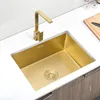 Nano-304 Évier de cuisine dorée en acier inoxydable sous table Basin pleine grandeur, évier unique épaissie à la main petit à grand évier