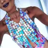 Sexy Metal Chain Chain Crops Tops Женские Летние Bling Pollow Sequins Halter Рубашка Женские Обрезанные Sparkly Роскошный Ночной клуб Party Cami Top 220325