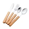Christmas Gift Premium 304 Stainless Steel Portable Cutlery Set Wooden Handle Flatware Utensils Knife Fork Spoon Tableware