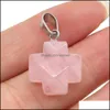 Charms Jewels Conclus￵es Componentes de pedra natural 16x20mm Cross Rose Quartz Lapis Lazi Turquesa Opal Cristal Pingente Charm Dhsvn