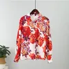 Damesshirt met print en lange pofmouwen Elegante V-hals Bloemen Kantoor Damesoverhemden Lente Zomer Mode Dames Tops Blouses