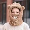 Beanie/Skull Caps Thickened Cute Windproof Plush With Face Cover Winter Cartoon Bear Bomber Hats Scarf Women Cap Pullover Chur22