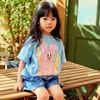 Barns sommartecknad tshirt bomull baby leeved blå pojke denim rose spets flicka shorts 220607