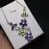 Kedjor Natural Amethyst Olivine Necklace 925 Sterling Silver Luxury Chain Banket Prom Gift. Vackra smycken.