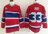 C2604 Vintage Hockey Jerseys 4 Jean Beliveau 9 Maur Richard 10 Guy LaFleur 29 Ken Dryden 33 Patrick Roy Retro Clastyczny koszulka czerwona białe koszule