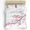 Juego de ropa de cama, juego de flores para dormitorio, cama, hogar, Fondo Oriental, flor de Sakura, funda nórdica de cerezo japonés, edredón y funda de almohada, ropa de cama