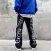 European and American high street letters embroidery oversized jeans on the back of men's loose straight-leg ripped trousers 220606