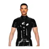 Men's T-Shirts Sexy Men Women Top Tanks Male Pu Leather Short Sleeves Zipper Cool Gay Man Tees ClubwearMen's