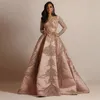 Günlük Elbiseler Allık Kadınlar Için Gül Altın Uzun Kollu Akşam Giyim Dantel Aplikler Kristal Abiye Dubai Kaftan Müslüman Balo Parti Abiye