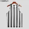 Inderun Men Mesh Tank Tops Striped Transpare Seksowne kamizelki O Bez rękawów Bez rękawów oddychanie Suma S5xl D220615