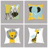 Animais girafa leão elefante animal impresso branco assento de pelúcia almofada almofada 45x45cm sofá decorativo sofá kids 220406