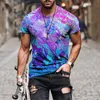夏のクルーネック3D男性用カラフルなTシャツフルプリントティートップトップスサマーカジュアルシャツメンズ衣料品トップティー6xl 220607