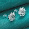 925 Sterling Silver Rose Flowers Stud Earring For Woman Fashion Wedding Engagement Jewelry