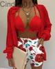 Designer Kvinnor Tracksuits 3 Piece Suit Floral Print Shirt Suspender Shorts Set Slim Crop Tops Outfits Nya Sexiga Sommarkläder