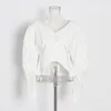 Bluzki damskie koszule temperament Patchwork Pearl Shirt for Women V Neck Długie rękaw biała tunik