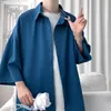 Hybskr Yaz Erkekler Gömlek Kore Tarzı Gevşek Erkek Katı Renk Kısa Kollu Tops Adam Baggy Rahat Çift Giysileri 220401