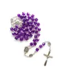 Long Purple Square Acrylic Beads Rosary Cross Necklace For Men Women Catholic Jewelry