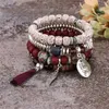 Love Charms Bracelets Fashion Wing Round Pendant Rice Beads Beaded Bangle Women Lover Couples Gift Bohemian Colorful Multilayer Elastic Handmade Jewelry Pulseras