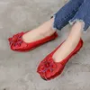 Retro personality ethnic style comfortable leather soft bottom women's shoes Peas shoes shallow mouth pure handmade shoes