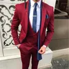 Męskie Garnitury Blazers Moda Design Burgundii Mężczyźni Garnitur Groom Wedding Slim Fit 3 Piece Tuxedo Custom Custom Bles Brazer Terno Masculino Traje Hombre