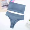 Kadın Dikişsiz Sütun Seti Straplez iç çamaşırı Seksi G-String ve Bandeau Üst Kadın Kaburga iç çamaşırı rahat Bralette Panties L220727