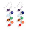 6MM Nature Stone Dangle Earrings for Women Summer Boho Holiday Round Bead Curved Needle Colorful Agate Earrings Jewelry Gifts