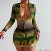 Vestidos casuais roupas femininas de rua de rua itens de atacado de manga longa Veja através do bodycon listrado mini vestido