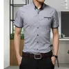 2022 nova marca de chegada, camisa de negócios de verão masculino de mangas curtas de colarinho virado de colarinho de smok