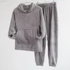 Kvinnor Winter Warm Pyjamas Set Fleece Hooded Thick Sweatshirt Nightwear Homewear L220803