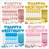 Sublimation Birthday Party Decoration Happy Birthday Banner Fringe Curtain Tablecloth Heart Star Confetti Balloons for Girl Boy Kids Adults