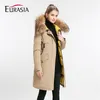 Eurasia Full Solid Femmes Veste d'hiver mi-longue Col montant Hood Design Oversize Véritable Fourrure Épaisse Manteau Parka Y170027 201214