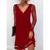 Elegant 2022 Early Spring V Neck Solid Color Dress Women Clothing Fashion Sexy Casual Long Sleeve Vestidos Pullover Party Dress Y220401