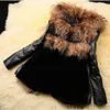 Mulheres Winter Warm Faux Fur Jackets Coat de retalhos PU Jackets de couro para fêmeas T220716