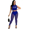 Summer Women Dwuczęściowe spodnie 2022 Odzież projektantów Seksowne drukowane topy czołowe Sheer Mesh Leggings Outfits żeńskie dresowe