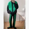 2022 Men's Loose Green Color Matching Coats Fashion Trend Jackets Top Casual Pants Nice Sweatpants Zipper Outerwear Mens Sets T220802