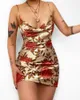 Vestidos casuais elegantes para mulheres moda capota pescoço folha floral cetim vestido sexy 2022 verão feminino