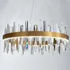 Lâmpadas pendentes Modern Dining Room LED LUZES DIMMÁVEL LUSTER GOLD METALL K9 Lâmpada de suspensão de cristal ajustável FixingsPenda