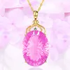 Collar de diamantes rosa sexy en forma de corazón de melocotón chapado en oro, piedra suelta ovalada grande lujosa y noble con colgante de tesoro colorido de diamantes