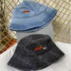 Mannen denim visser hoed designer borduurwerk emmer hoeden flat brim sun cap dames zonnebrandcrème hoed