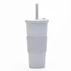 Large-capacity double-layer plastic mug large hole straw pearl milk tea sug portable outdoor straw cup EE