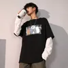 Camiseta de manga larga masculina falsa dos piezas de la versión coreana de la tendencia de la camisa suelta hiphop allmatch chicos guapos 220816