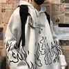 Streetwear Damen Pullover mit Flammendruck, übergroßer Hoodie im Harajuku-Stil, Übergröße, Winter-Sweatshirt, koreanisches Streetwear-Top 220811