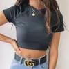 2022 O Neck Knit White Crop Top Donna Summer Casual T Shirt Basic Sexy Streetwear Ribber Nero Manica corta Top per regalo per la festa della mamma