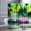 Duschvorhänge Schwarz Stein Lila Orchidee Grün Bambus Zen Schwan Blumen Chinesischen Stil Wasserdicht Bad Vorhang Set Badezimmer DecorShower