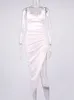 Asia Satin Maxi Dress Backless Soe Up Split Swinging Neck Ruched Asymmetrical Slip Robe Femme Sexiga Es For Women 220507