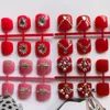 False Nails Fashion Matte Rhinestone Red/Black/Pink Decoration Press On Toenails Full Drill Handmade Flat Toes Fake NailsToes Nail 24Pcs Pru