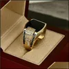 Anillo solitario Siery Anillos cuadrados negros para mujeres Cristal Unisex Pareja Hombres Punk Simple Vintage Boda Damas Golden Hjewelry Drop DHR6X